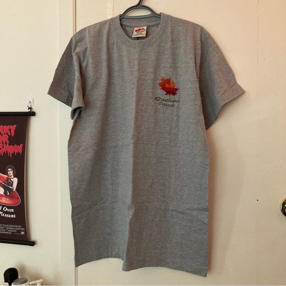 Vintage Quebec tourism heather grey tee with quality embroidered maple leaf - Picture 1 of 7